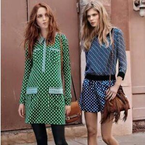 Diane Von Furstenberg Denny Green Print Silk Dress NWOT Retail $398 size 4